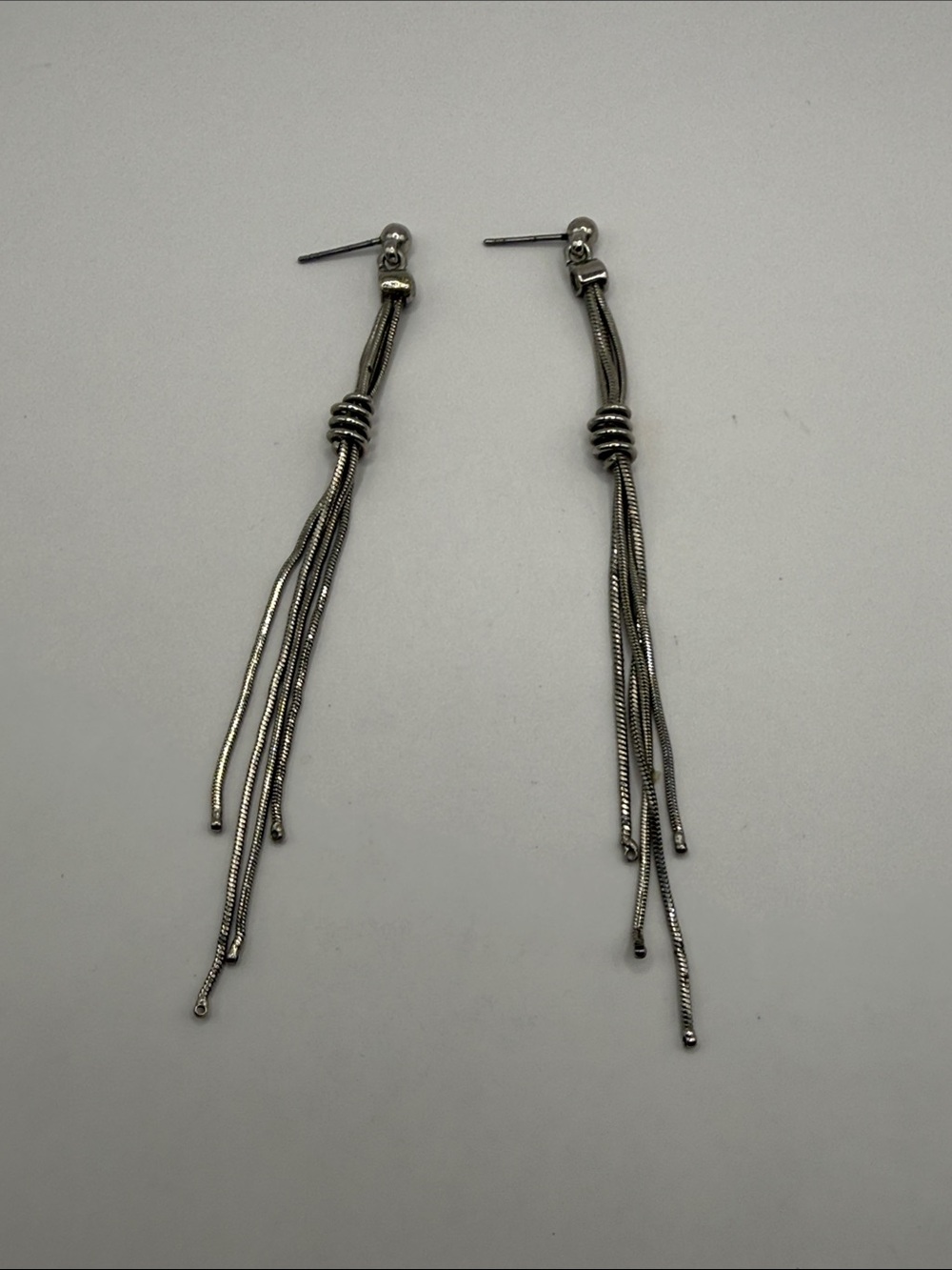 Vintage Silver Tone Tassel Dangle Drop Statement Earrings